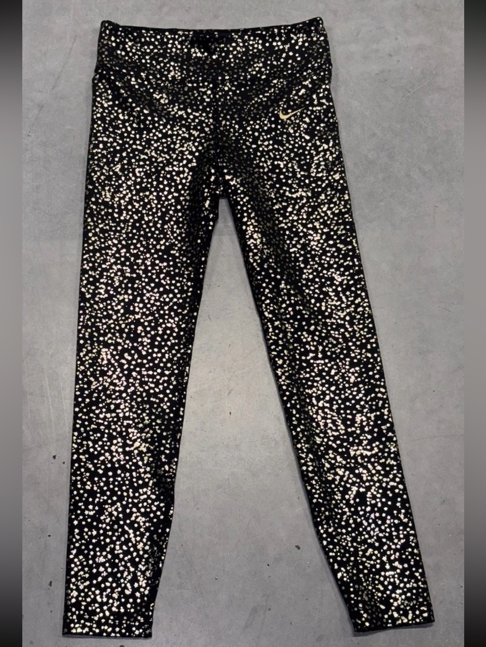 Nike Dri Fit Leggings Black Gold Star AOP Reflective SZ.M
